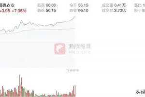 順鑫農業漲幅達7.06%，股價60.06元