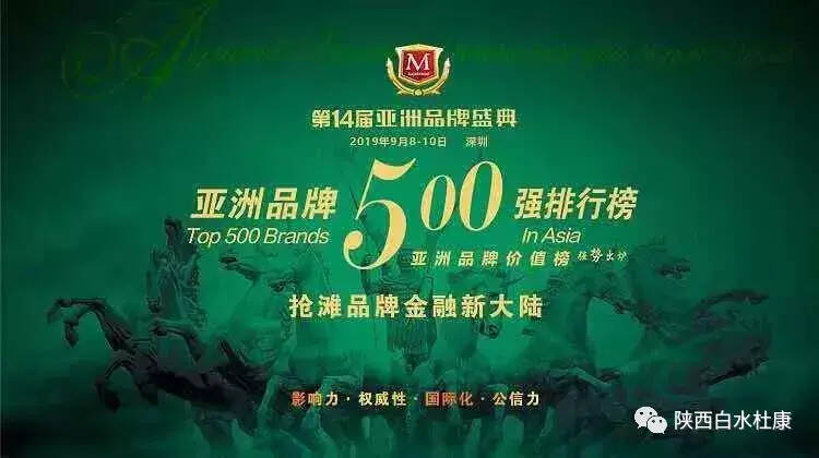 白水杜康十三朝獲“亞洲品牌500強”譽稱號